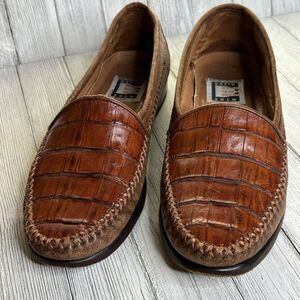 David Eden Animal Skin Loafer Men‎ 7.5 Brown Made In Italy Leather Vibram Sole